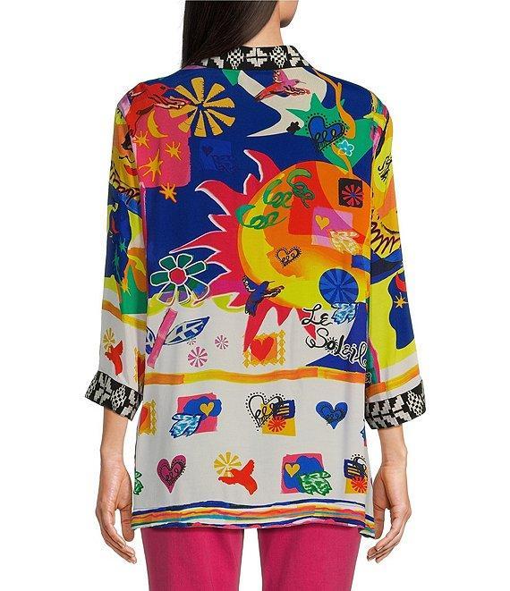 John Mark Open Front 3/4 Sleeve Satin Embroidered Kimono Product Image