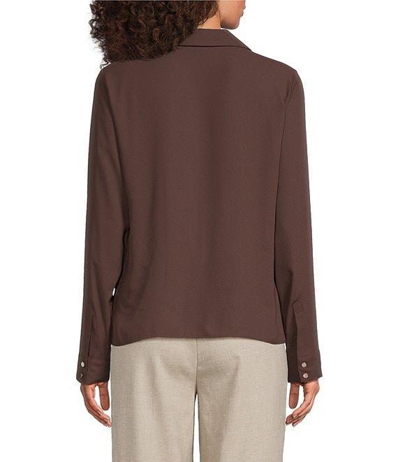 Calvin Klein Georgette Collared V-Neck Long Sleeve Ruffle Front Blouse Product Image