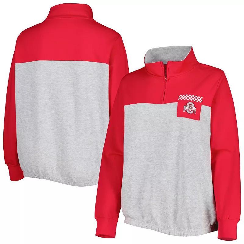 Womens Heather Gray/Scarlet Ohio State Buckeyes Plus Size Sideline to Sideline Quarter-Zip Top Product Image