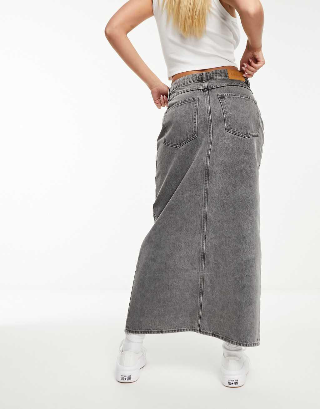 Monki midi denim skirt in gray Product Image