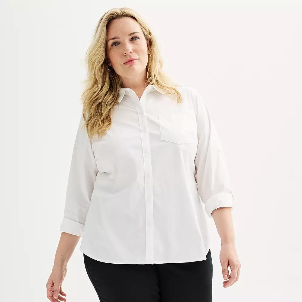 Plus Size Croft & Barrow® Essential One Pocket Button Down Shirt, Women's, Size: 0X, White Product Image