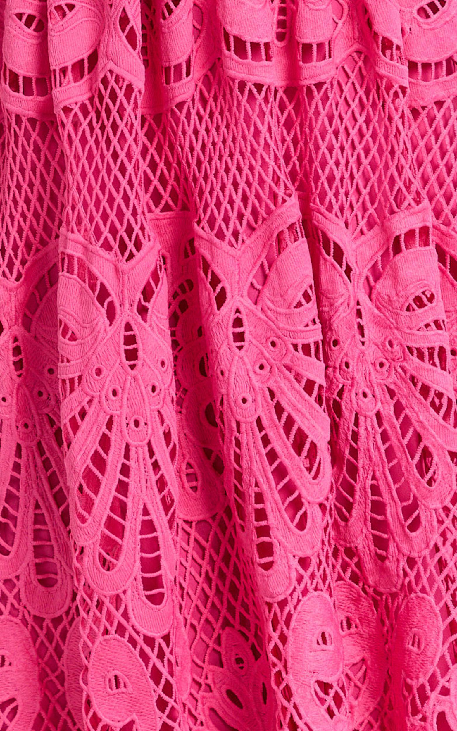 Anieshaya Midi Dress - V Neck Cut Out Lace Dress in Pink Product Image