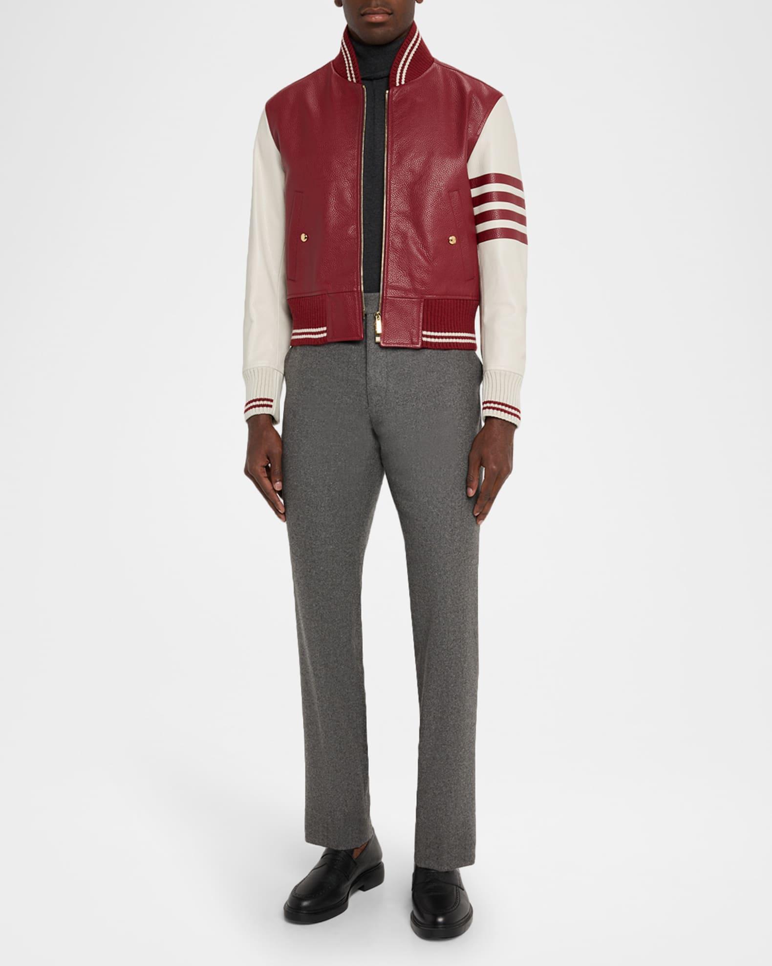 Men's Striped Leather Varsity Jacket Product Image