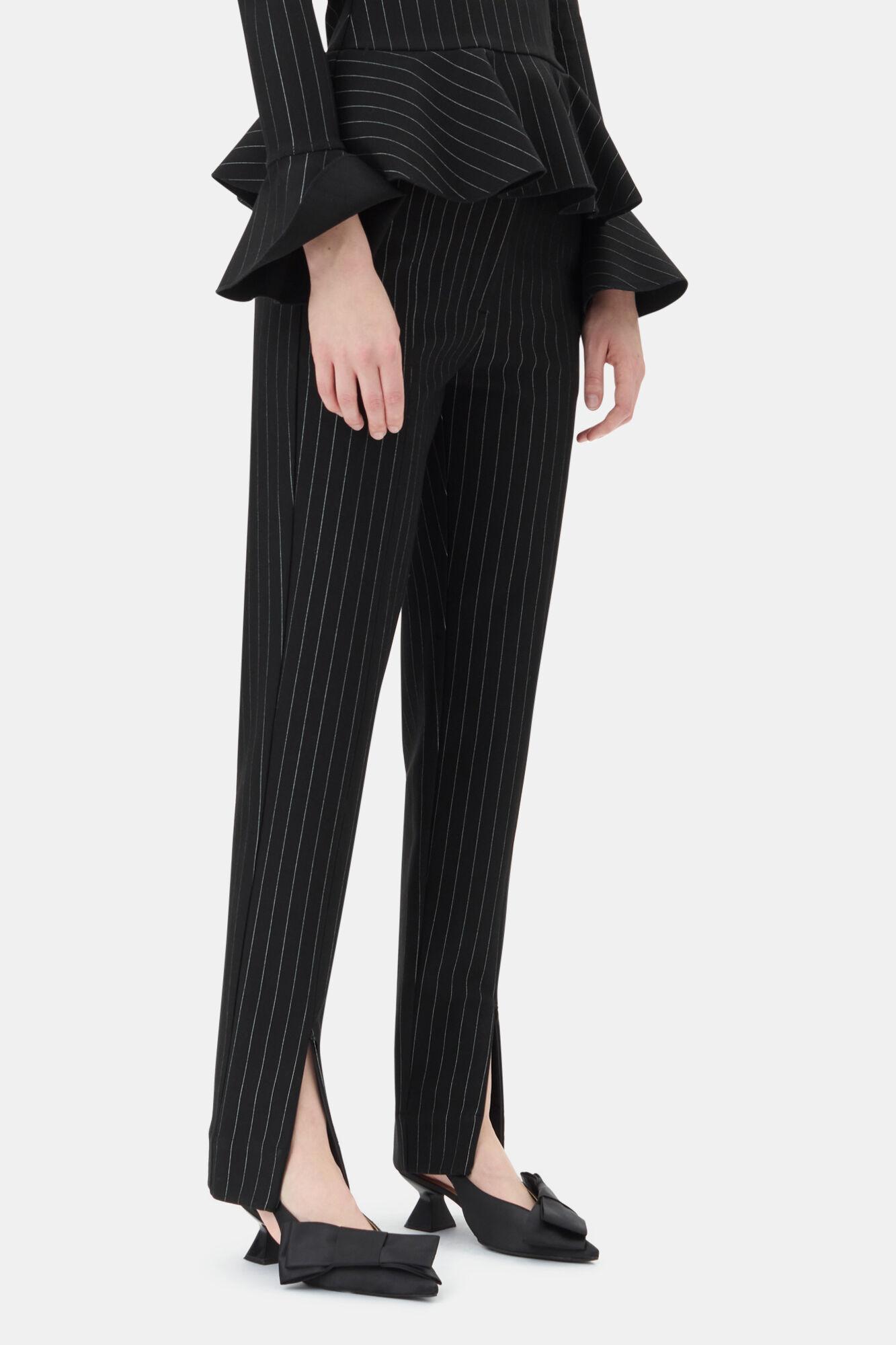 Black Stripe Mid Waist Pants Product Image