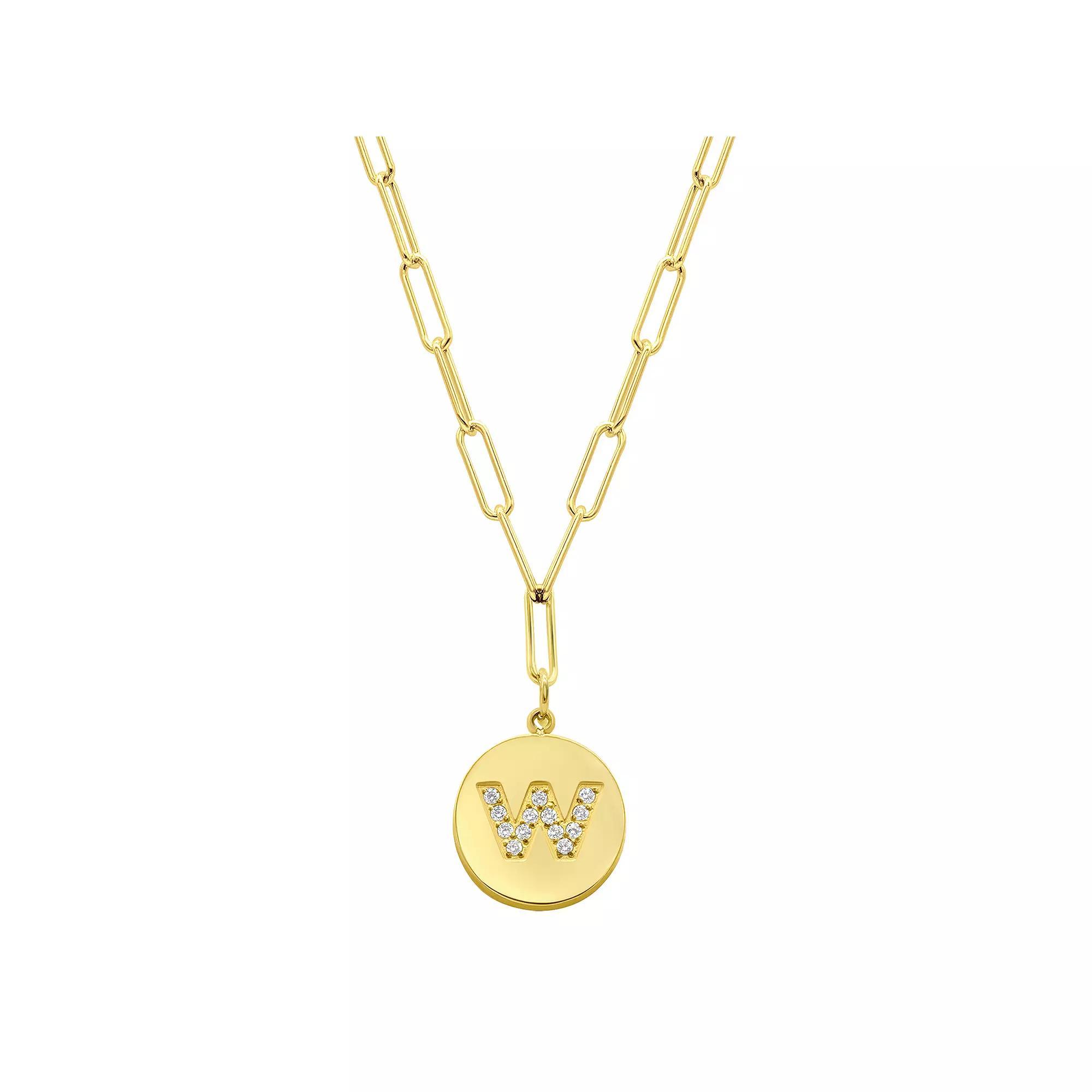 Adornia Gold Tone Adjustable Cubic Zirconia Initial Disc Pendant Paperclip Necklace, Womens Product Image