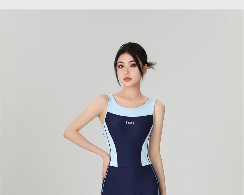 Lettering Striped Swimsuit Product Image