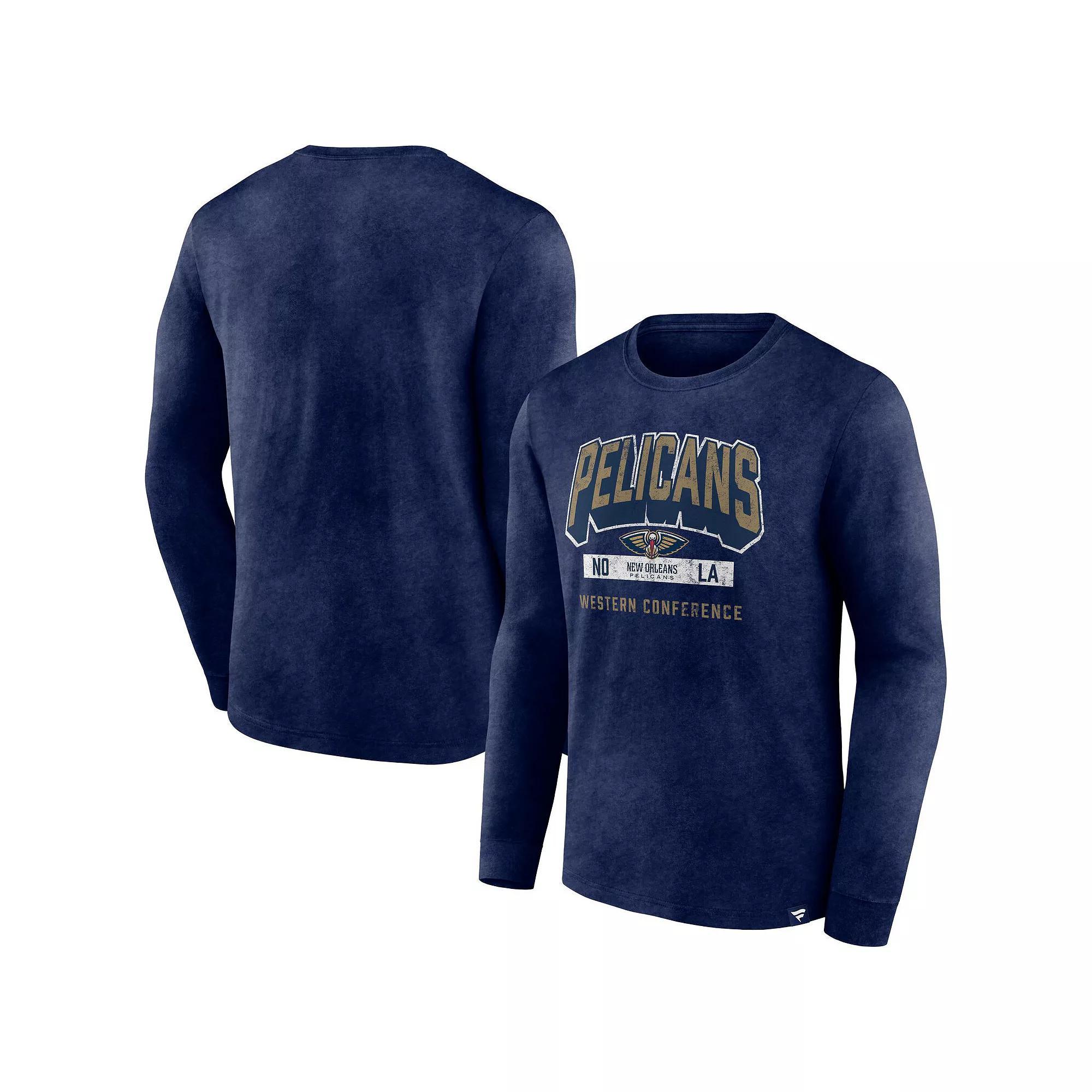 Men's Fanatics Branded Heather Navy New Orleans Pelicans Front Court Press Snow Wash Long Sleeve T-Shirt, Size: Medium, Blue Product Image