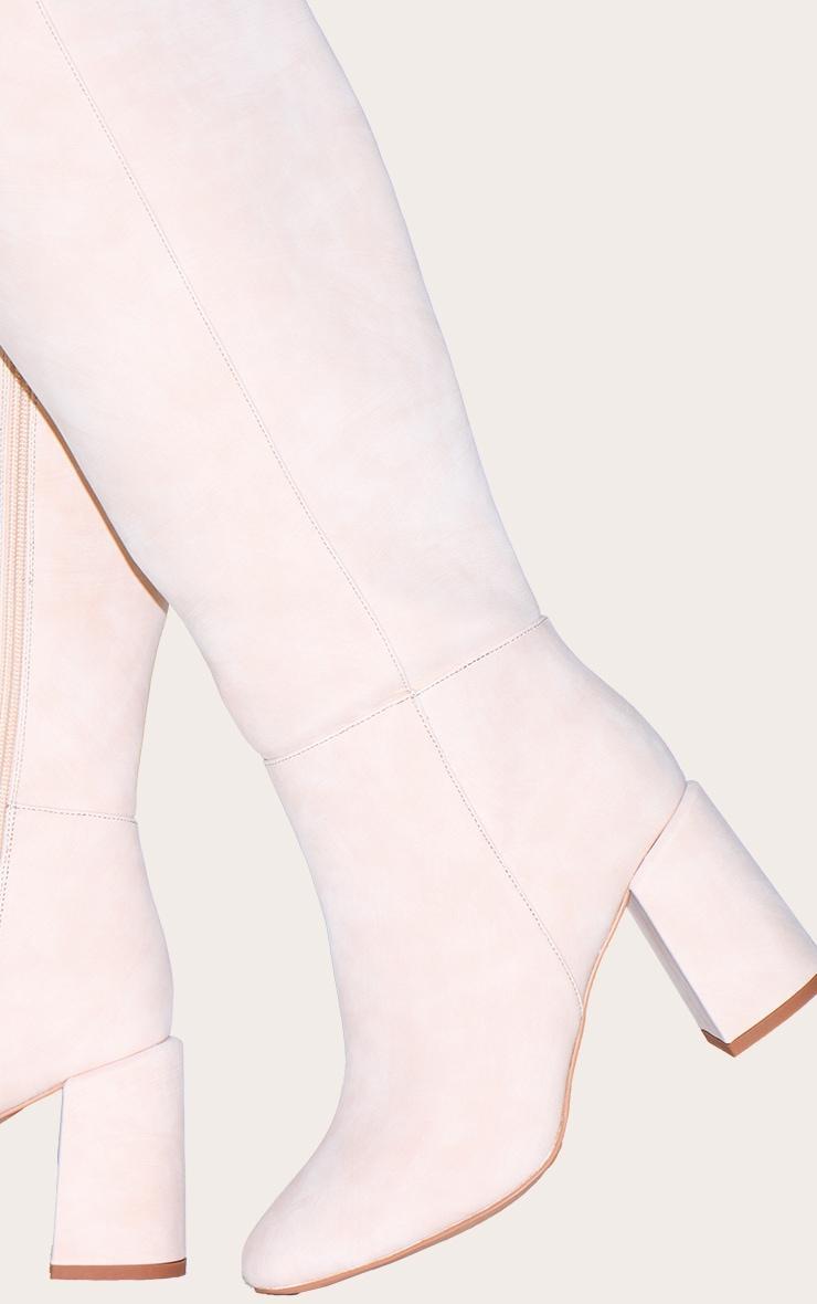 Stone Nubuck Wide Fit Round Toe Block Heel Knee High Boots Product Image