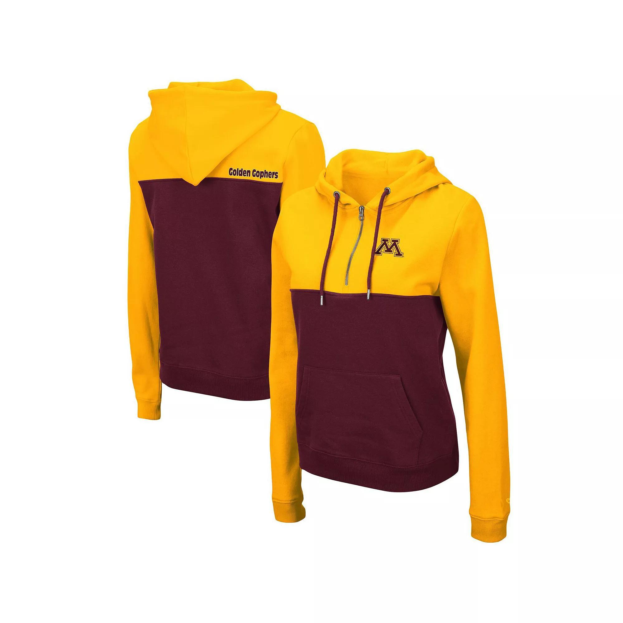 Women's Colosseum Gold/Maroon Minnesota Golden Gophers Aidan Lightweight Half-Zip Hoodie, Size: Large Product Image