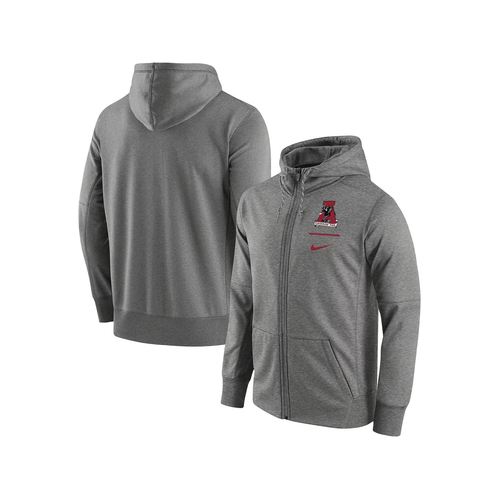 Men's Nike Heathered Gray Alabama Crimson Tide Throwback Primary Logo Stack Performance Full-Zip Hoodie, Size: XL, Grey Product Image