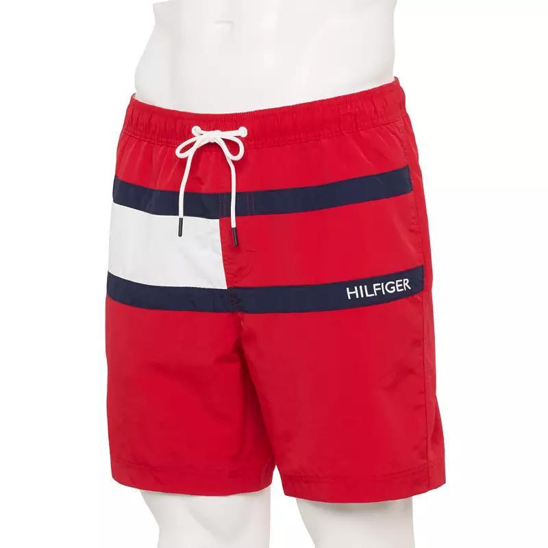 Mens Tommy Hilfiger Tommy Flag Swim Trunks Blue Product Image