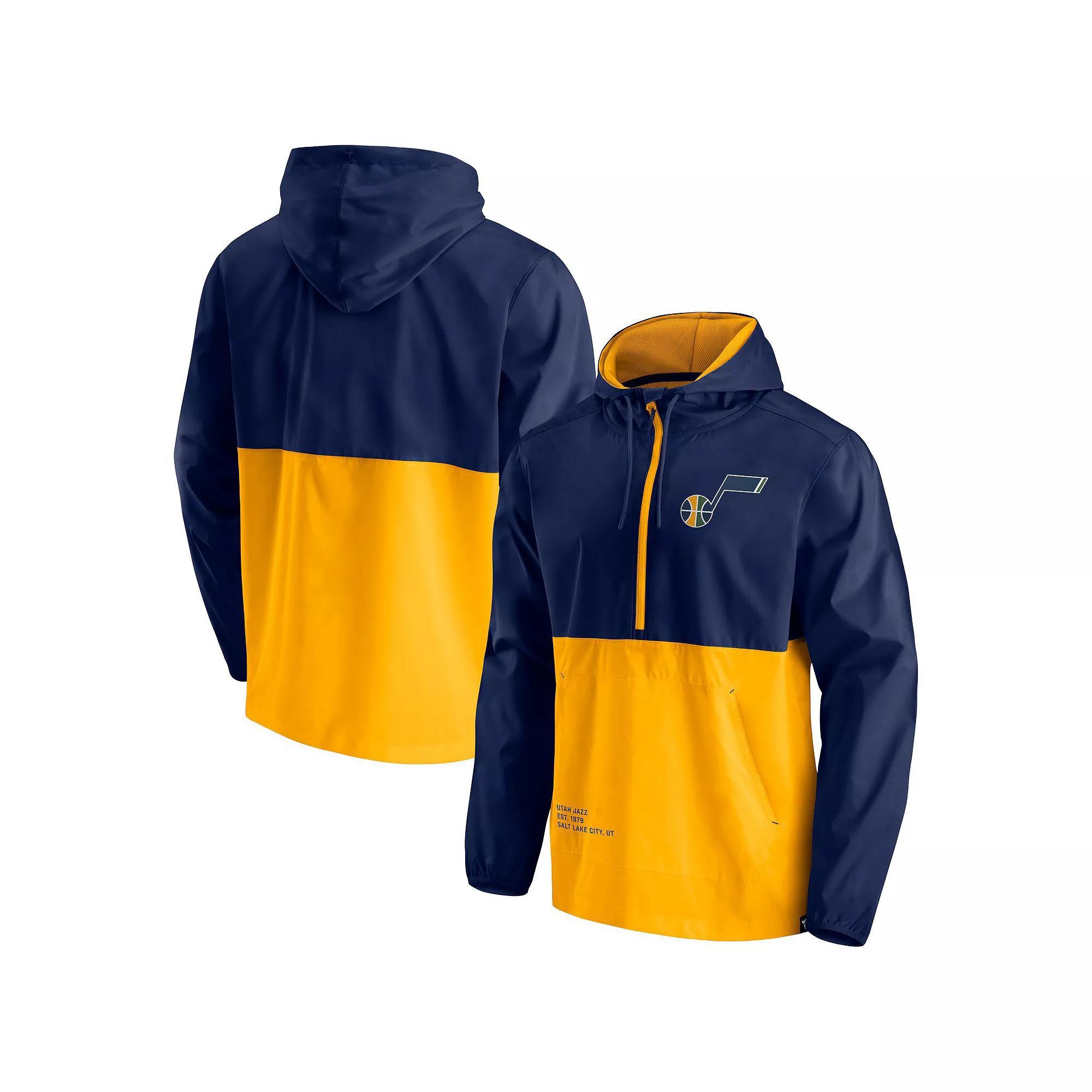 Men's Fanatics Branded Navy/Gold Utah Jazz Anorak Block Party Windbreaker Half-Zip Hoodie Jacket, Size: Large, Jaz Blue Product Image