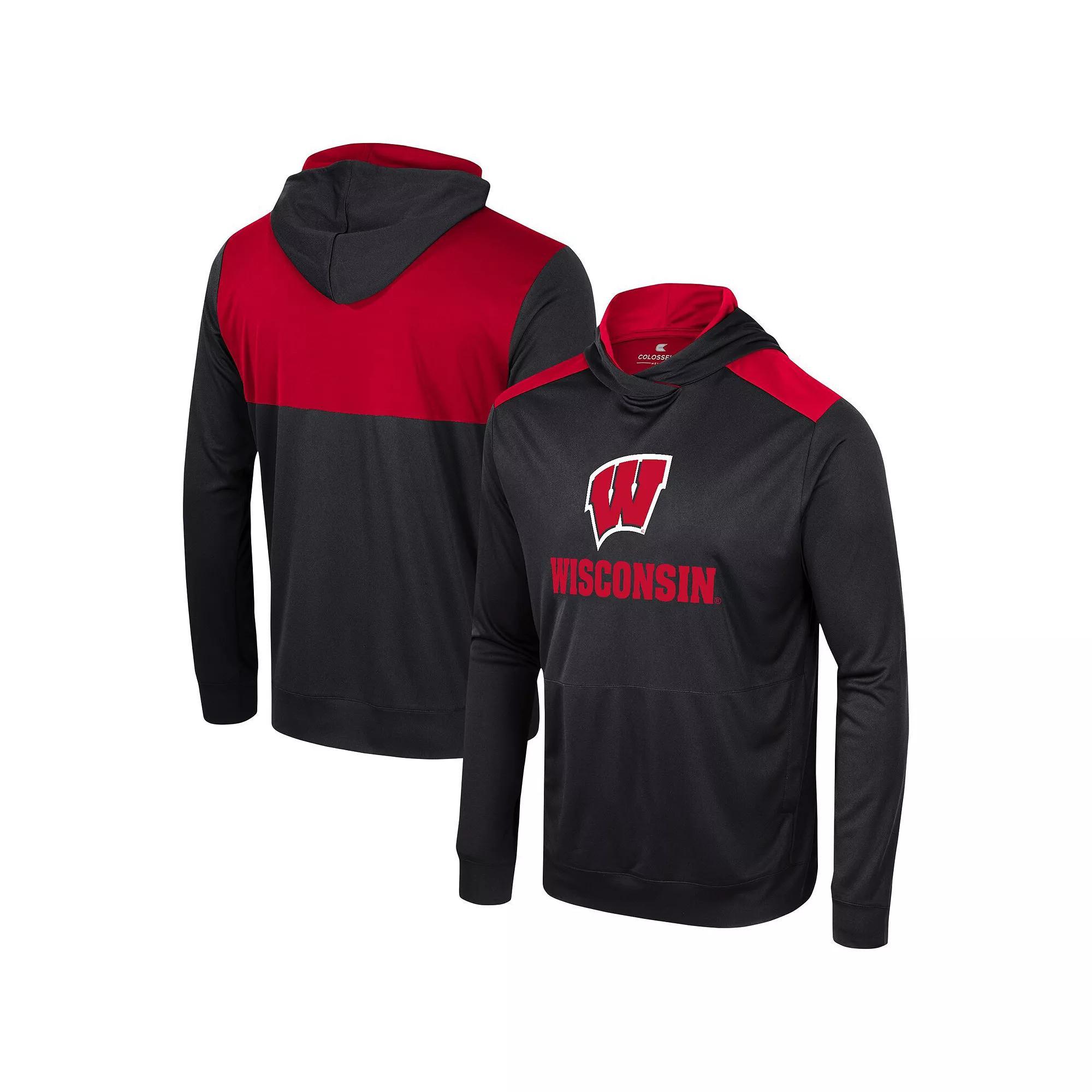 Men's Colosseum Black Wisconsin Badgers Warm Up Long Sleeve Hoodie T-Shirt, Size: Large Product Image