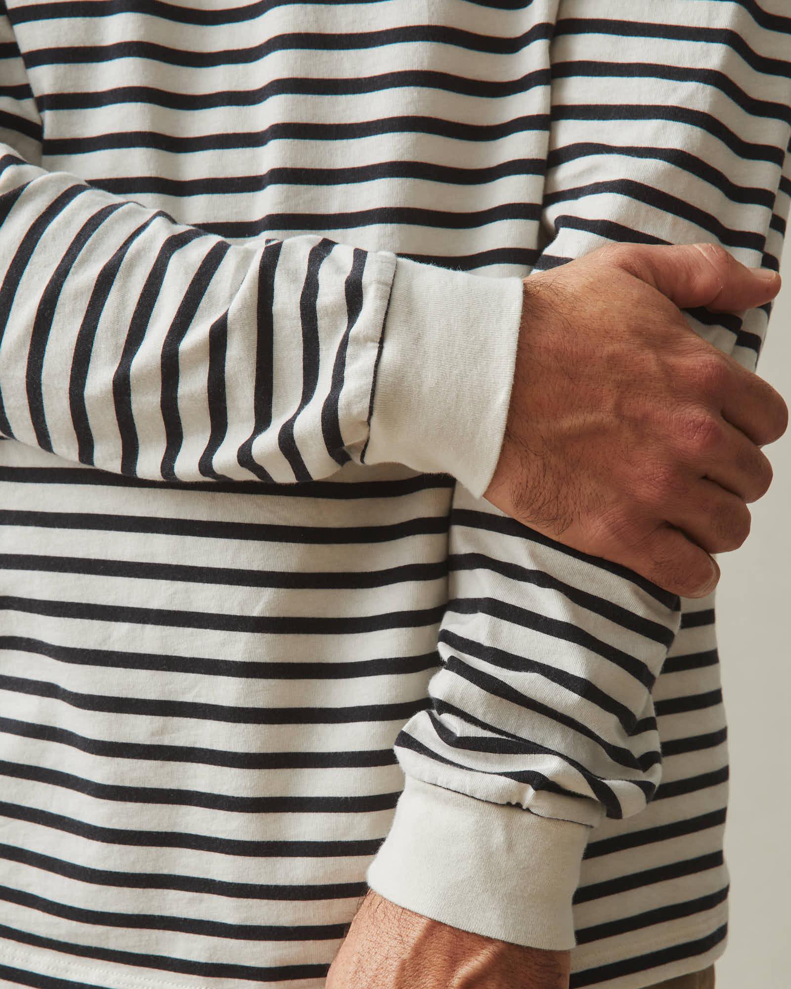 Men's Standard Crew Long Sleeve Tee - Navy Stripe Male Product Image