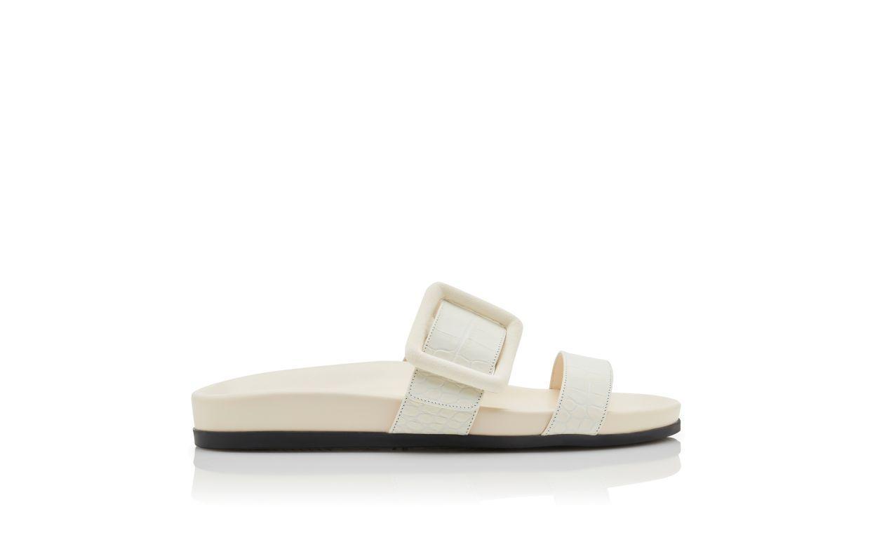 MAYFU White Calf Leather Buckle Detail Flat Mules Product Image