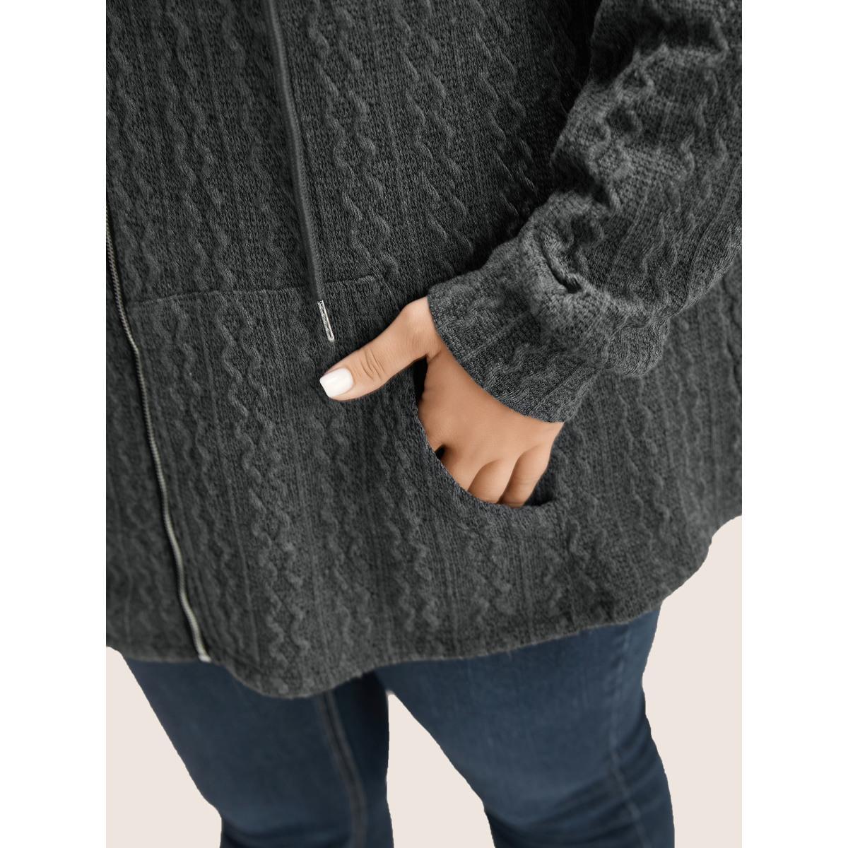 Plus Size Plain Textured Zipper Hooded Sweatshirt Women DimGray Casual Non Hooded Everyday Sweatshirts BloomChic 10/M Product Image