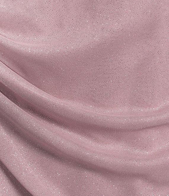 Alex Evenings Plus Size Embellished Ruched Portrait Neck Cap Sleeve Glitter Mesh Sheath Dress Product Image