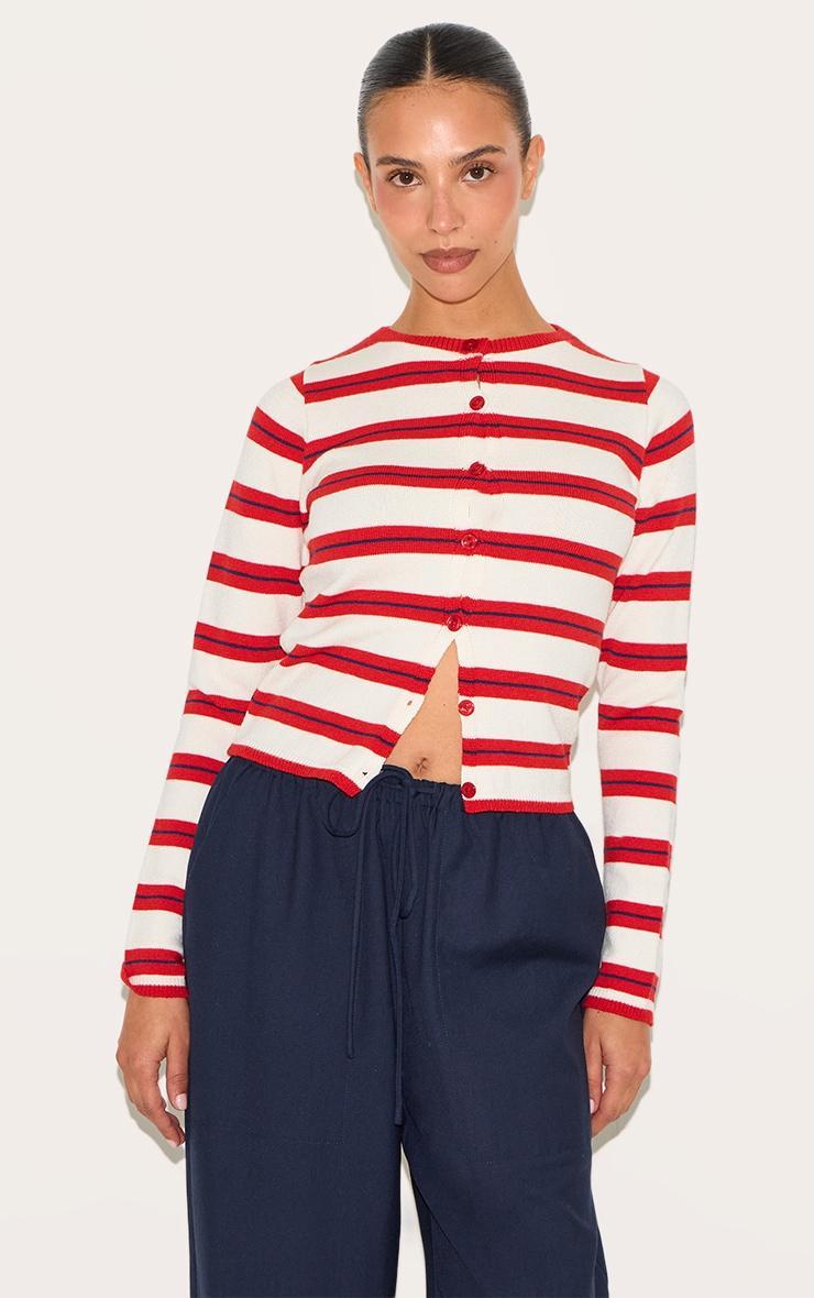Petite Red Stripe Knitted Stripe Long Top Product Image