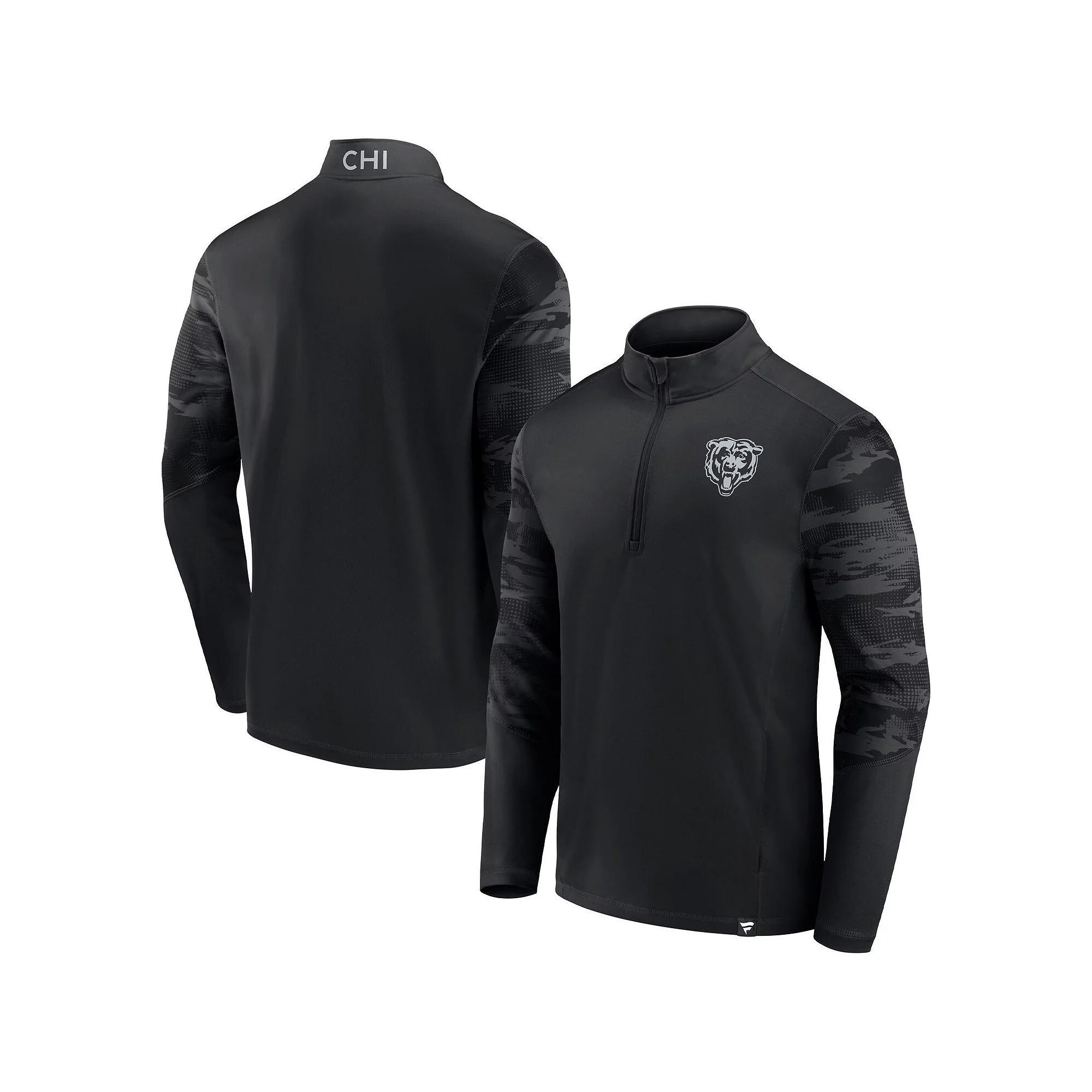 Men's Fanatics Branded Chicago Bears Blackout Ringer Quarter-Zip Jacket, Size: Medium Product Image