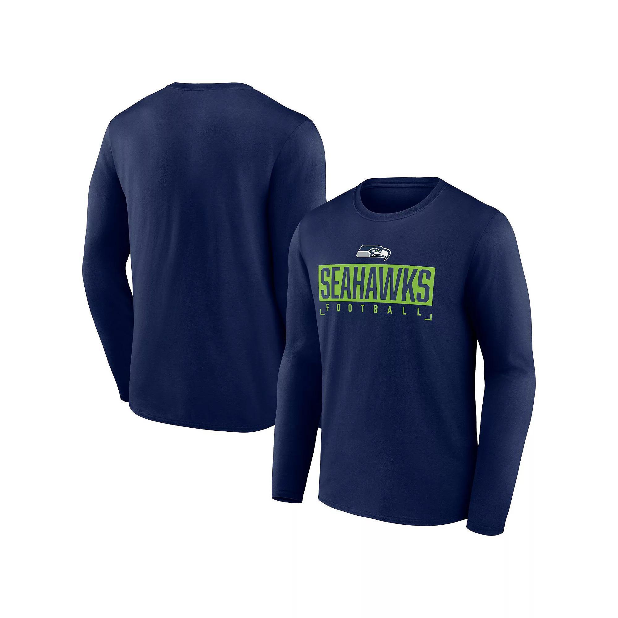 Men's Fanatics Branded Navy Seattle Seahawks Big & Tall Wordmark Long Sleeve T-Shirt, Size: 2XB, Blue Product Image