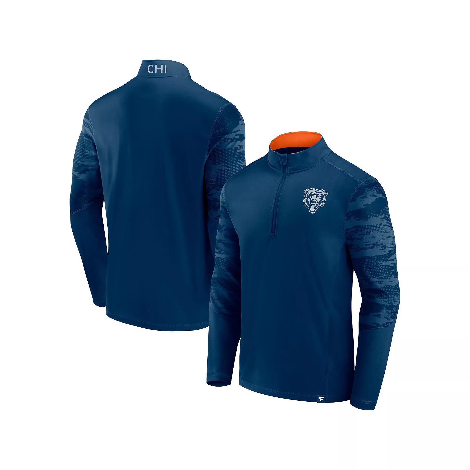 Men's Fanatics Branded Navy Chicago Bears Ringer Quarter-Zip Jacket, Size: Small, Blue Product Image