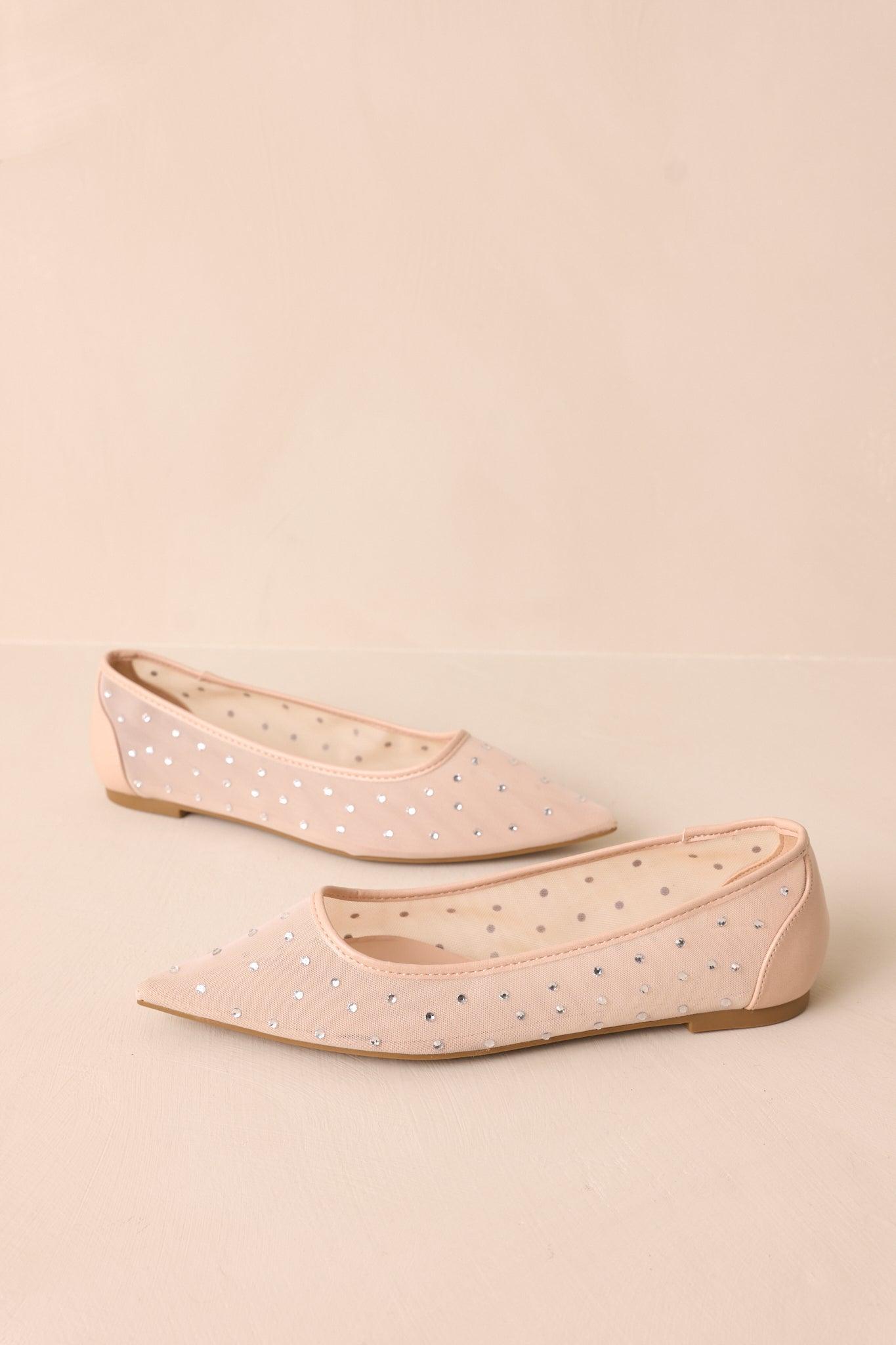 Shining Bright Nude Pointed Toe Mesh Ballet Flats Product Image