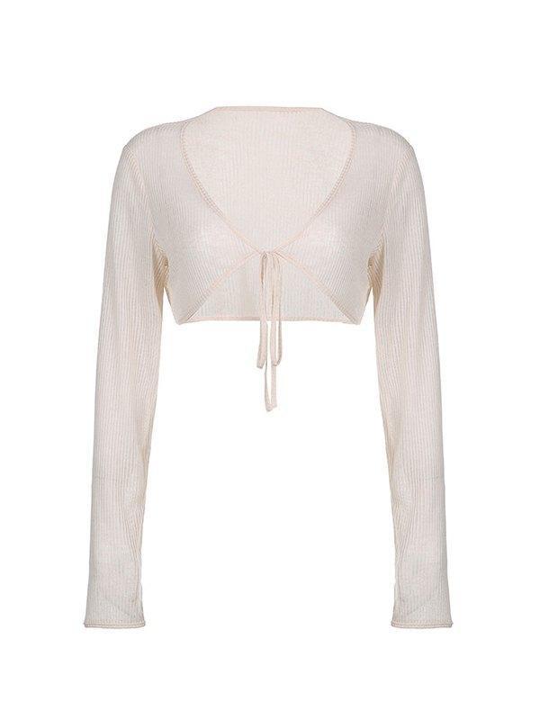 Tie Front Cardi Ribbed Knit Crop Top Product Image