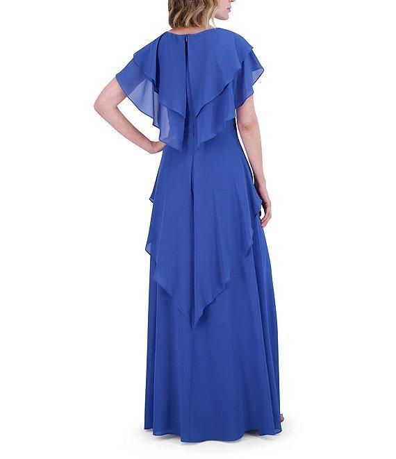 Jessica Howard Long Ruffle Rosette Chiffon Dress Product Image