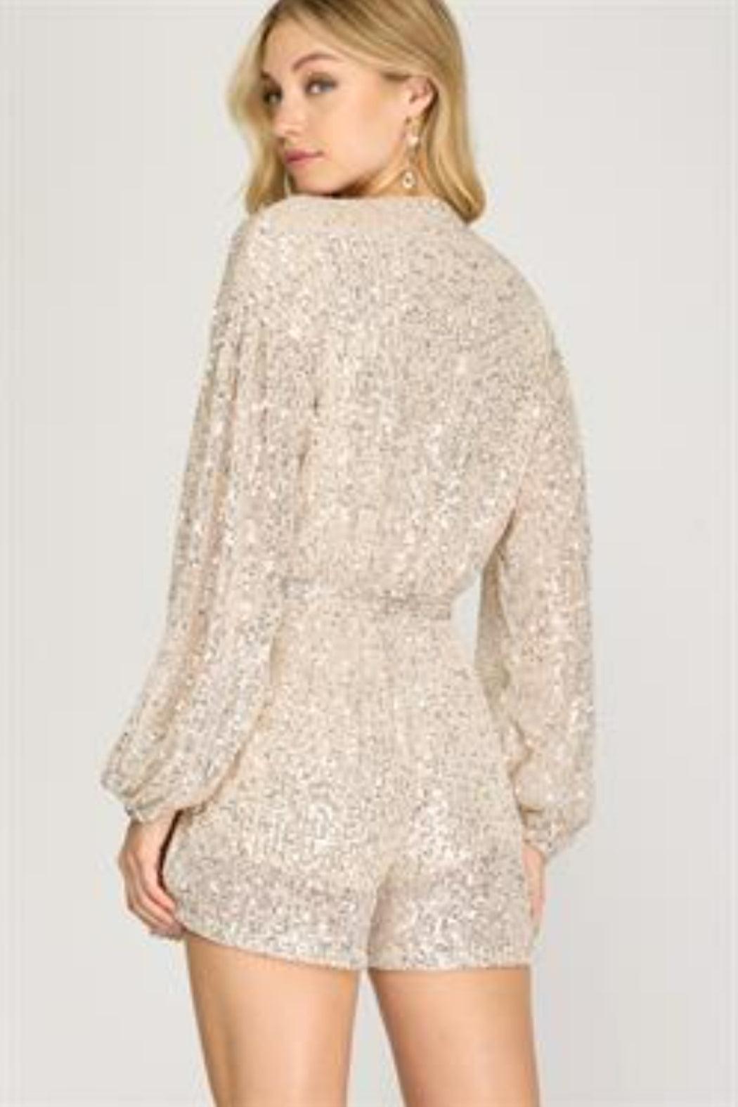 Long-Sleeve Sequin Romper Product Image