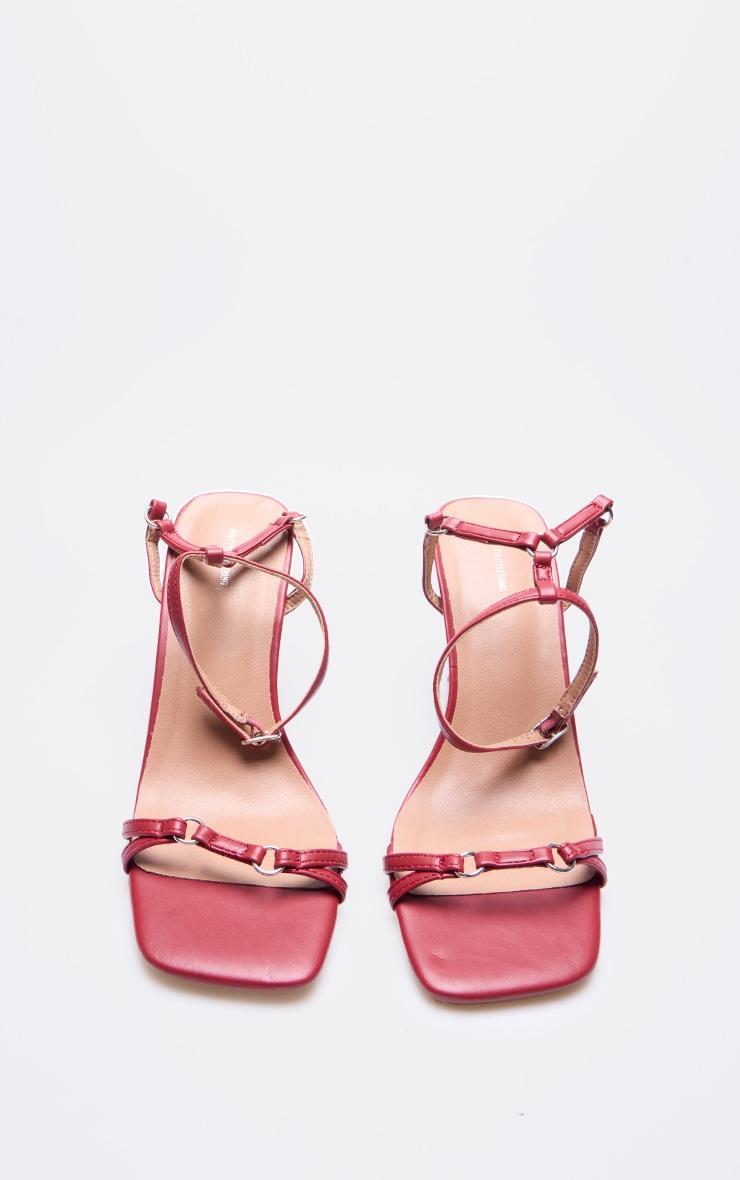 Burgundy PU Square Toe Buckle Detail Barely There Mid Heeled Sandals Product Image