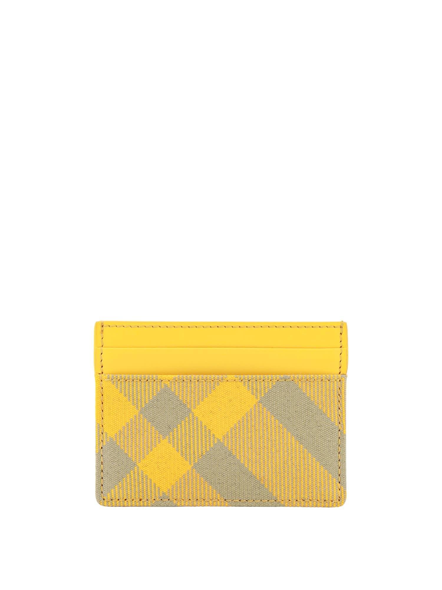 BURBERRY Leather And Checked Fabric Card Holder In Yellow Product Image