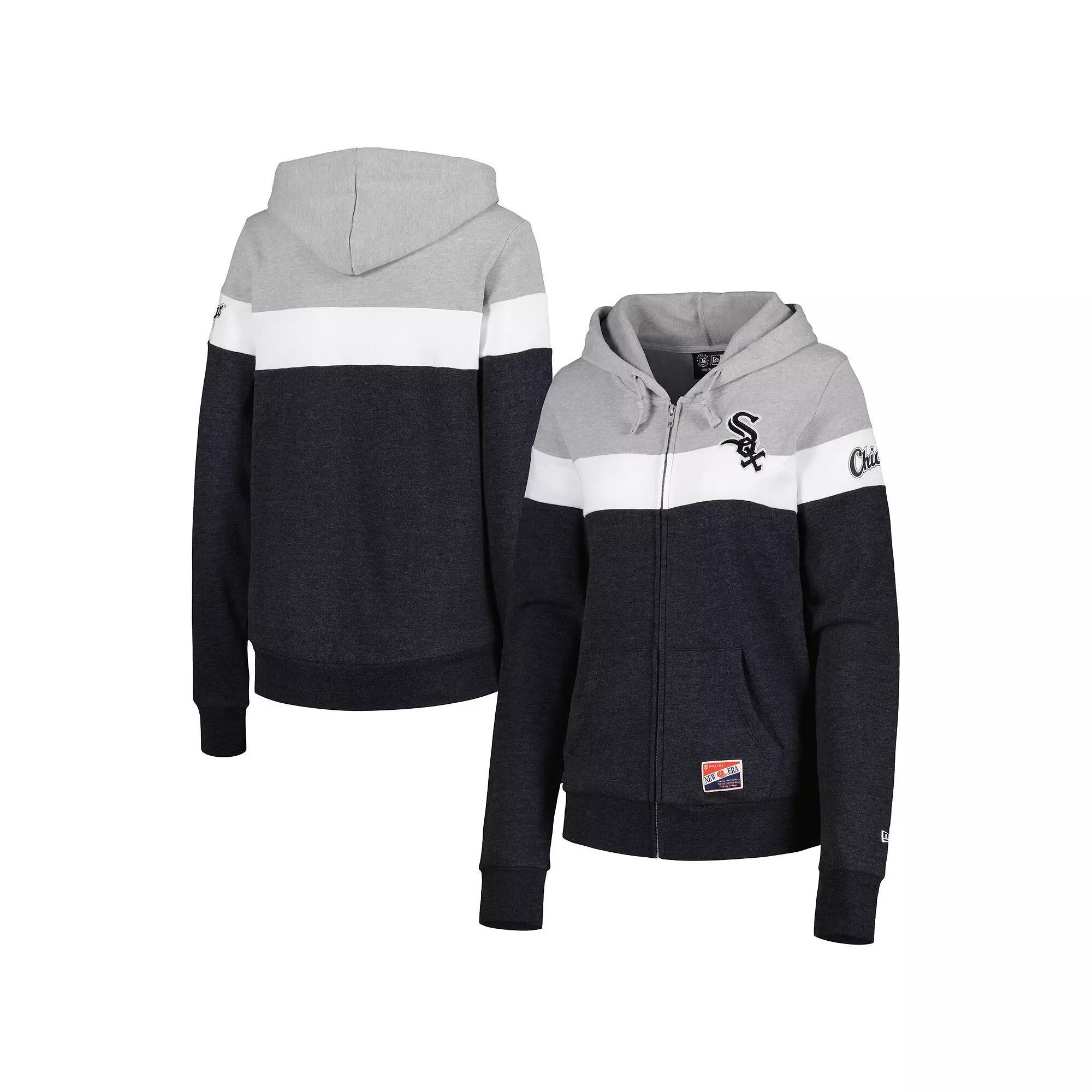 Women's New Era Heather Black Chicago White Sox Colorblock Full-Zip Hoodie Jacket, Size: XS, Charco Product Image