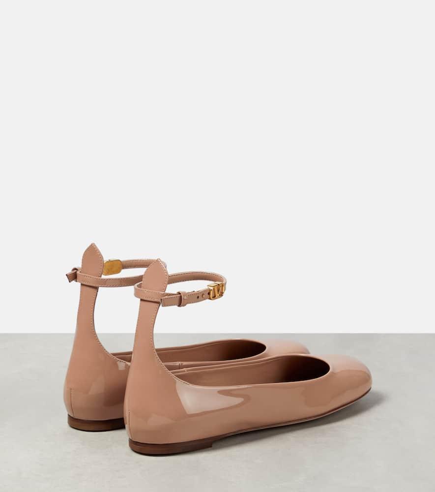 VALENTINO GARAVANI Pink Tan-go Patent Leather Ballerina Flats In Gf9 Rose Cannelle Product Image