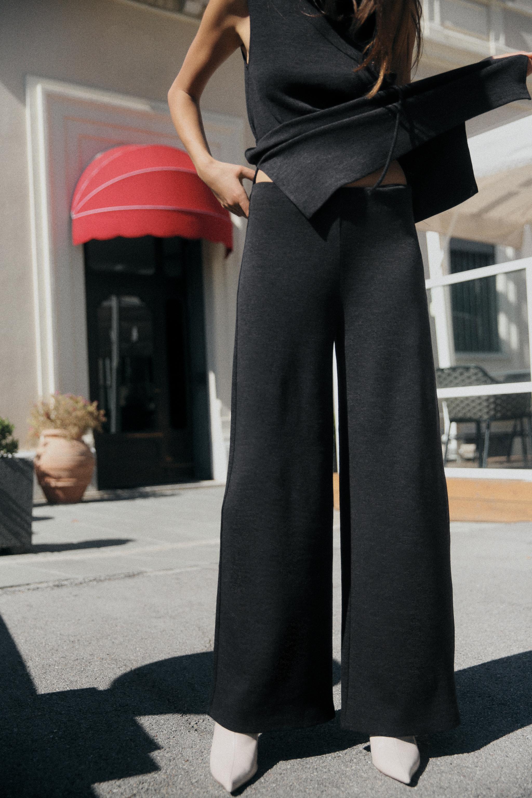 WIDE LEG SOFT PIQUÉ PANTS Product Image