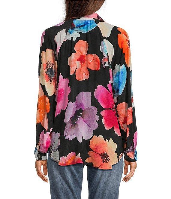 APNY Woven Floral Print V-Neck Long Sleeve Blouse Product Image