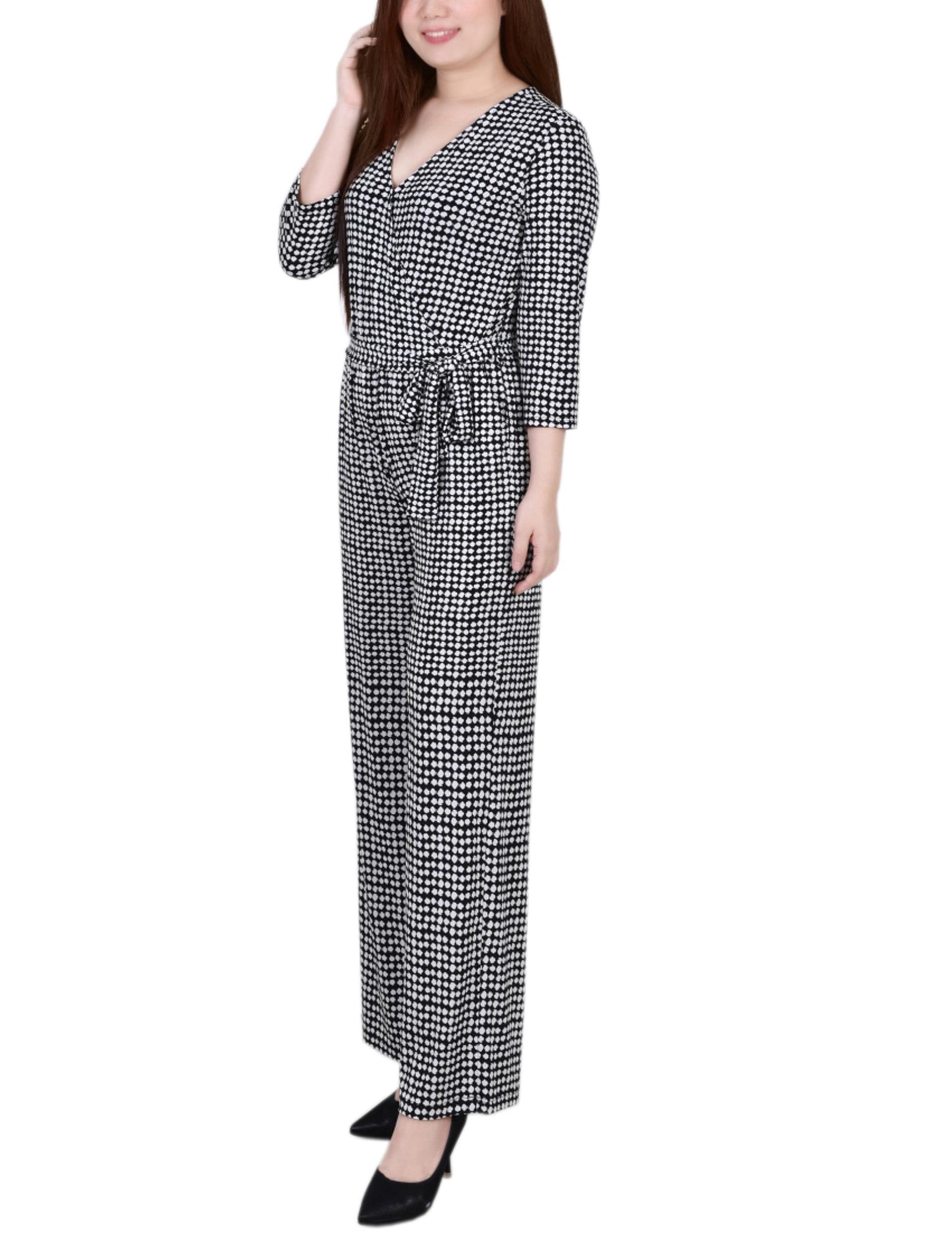 Polka Dot 3/4 Sleeve Belted Jumpsuit Product Image