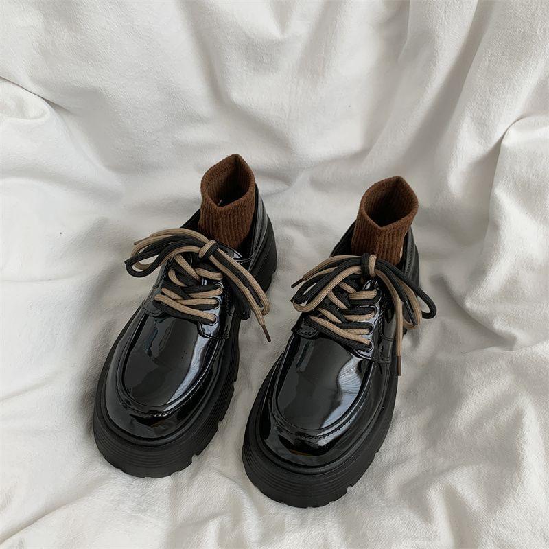 Plain Platform Chunky Heel Oxfords Product Image