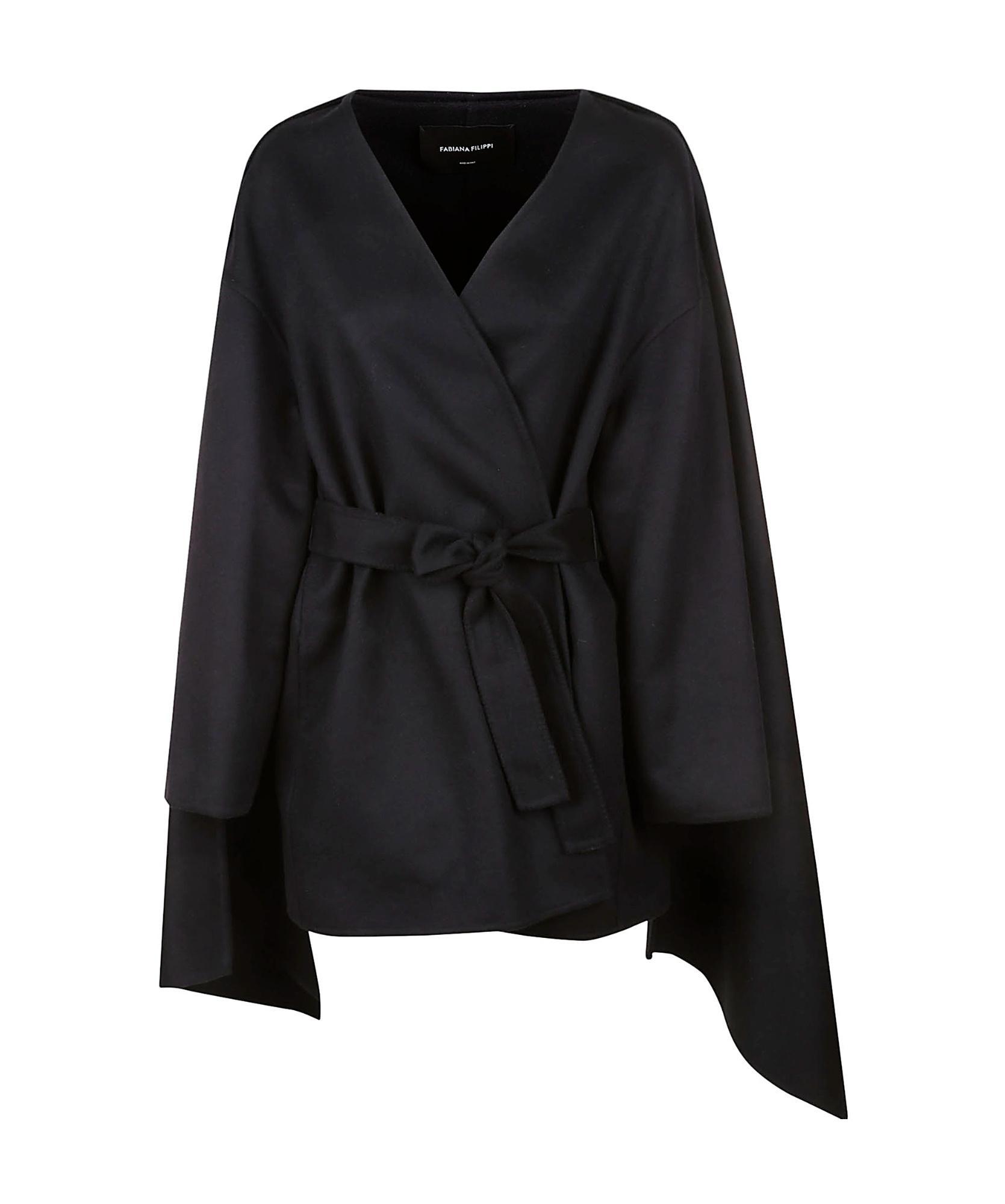 FABIANA FILIPPI Tie-waist Layered Cardi-coat In Black Product Image