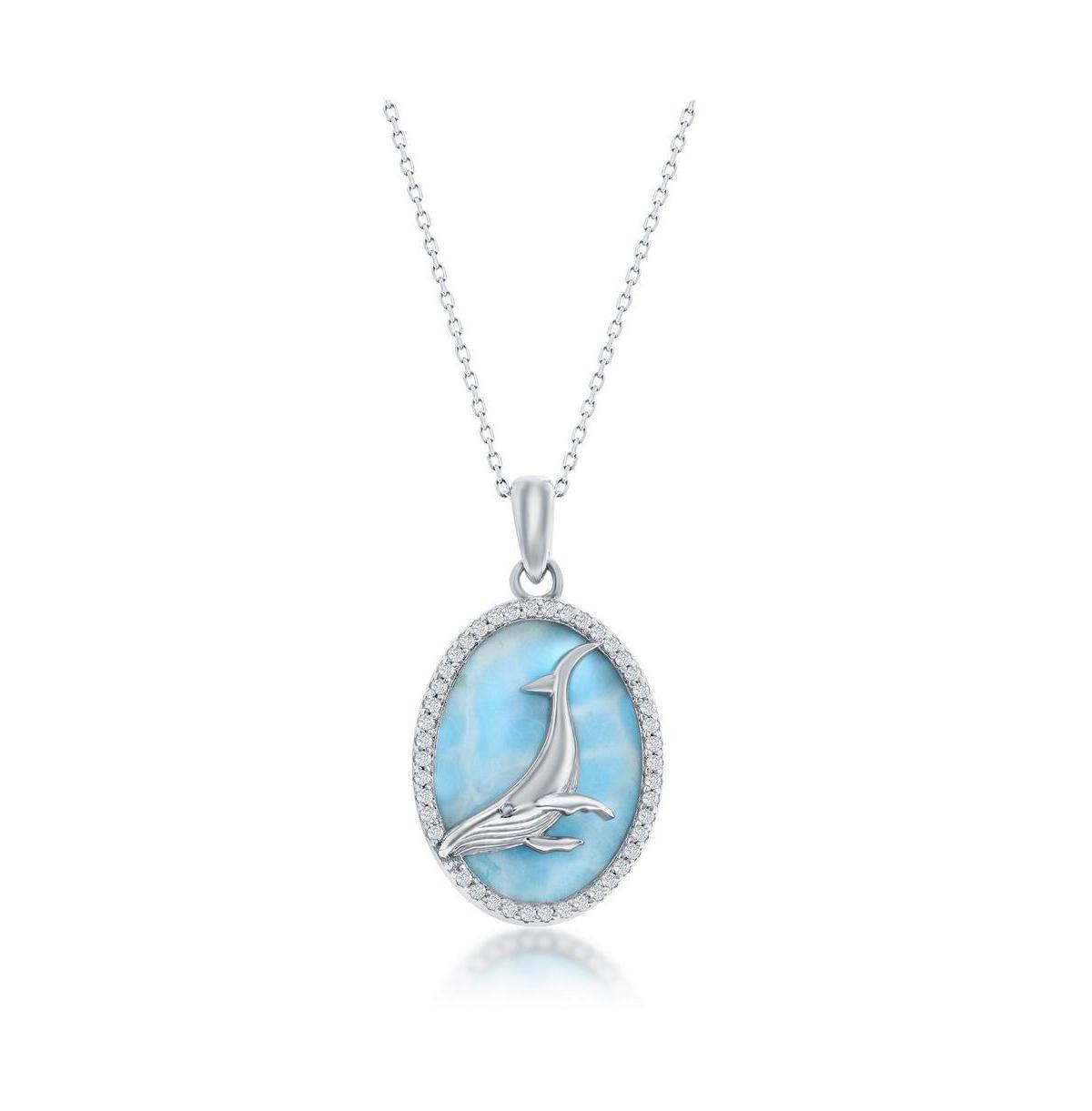 Sterling Silver Larimar Whale Cubic Zirconia Pendant Necklace, Womens Product Image