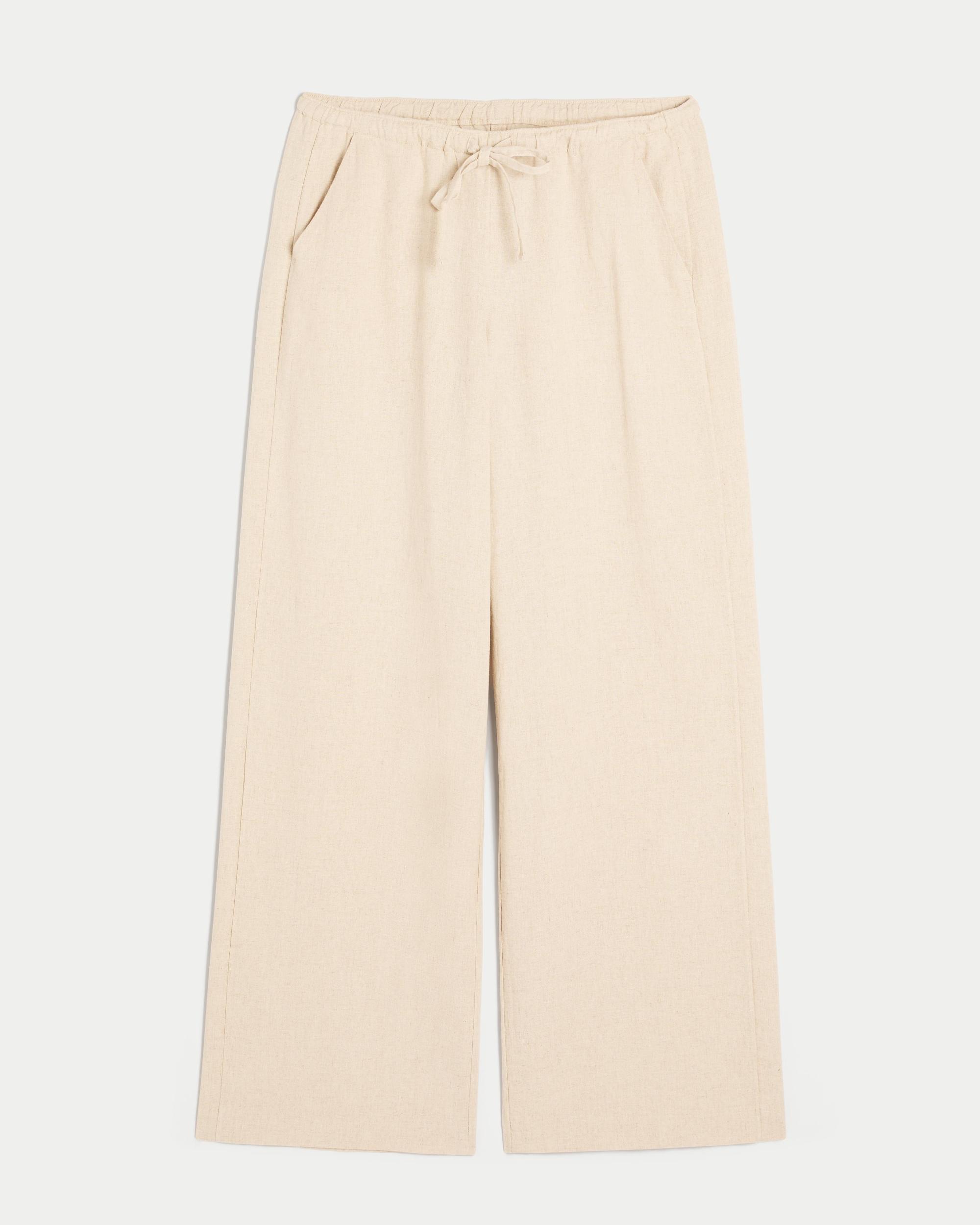 Linen-Blend Pull-On Baggy Pants Product Image
