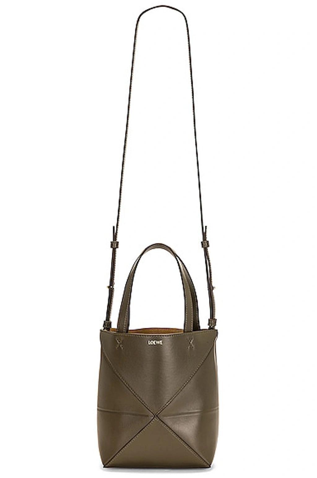 LOEWE Mini Leather Puzzle Fold Tote Bag In Green Product Image