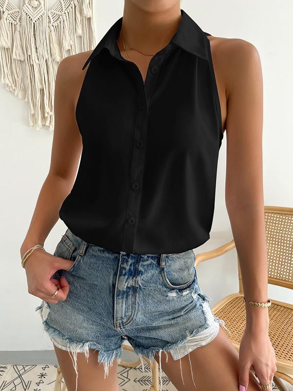 Loose Plus Size Solid Color Split-Joint Lapel Blouses Product Image