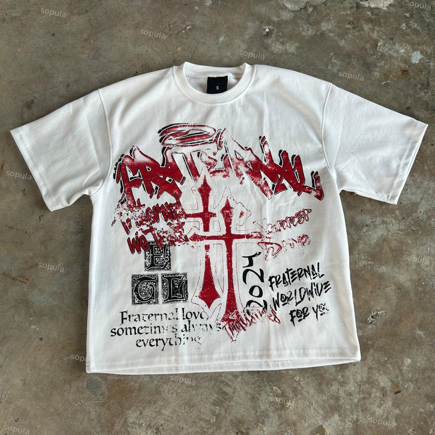 Vintage Fraternal Double Cross Graphic Cotton T-Shirt Product Image