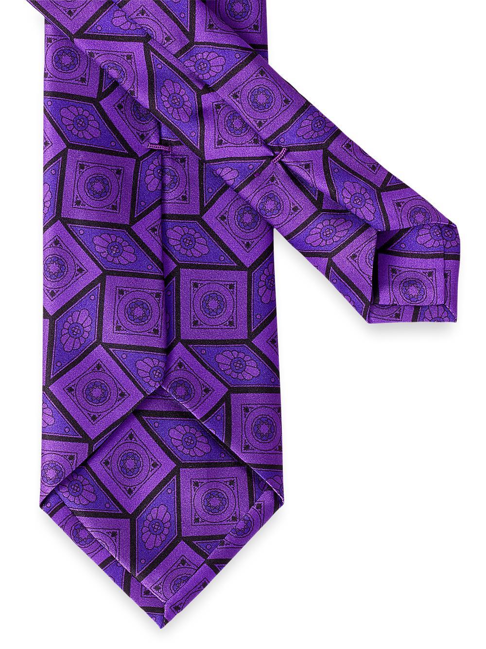 Medallion Printed Italian Silk Tie - Purple Product Image