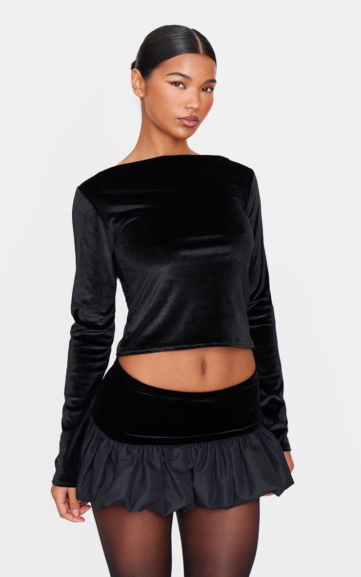 Black Velvet Panel Puffball Mini Skirt Product Image