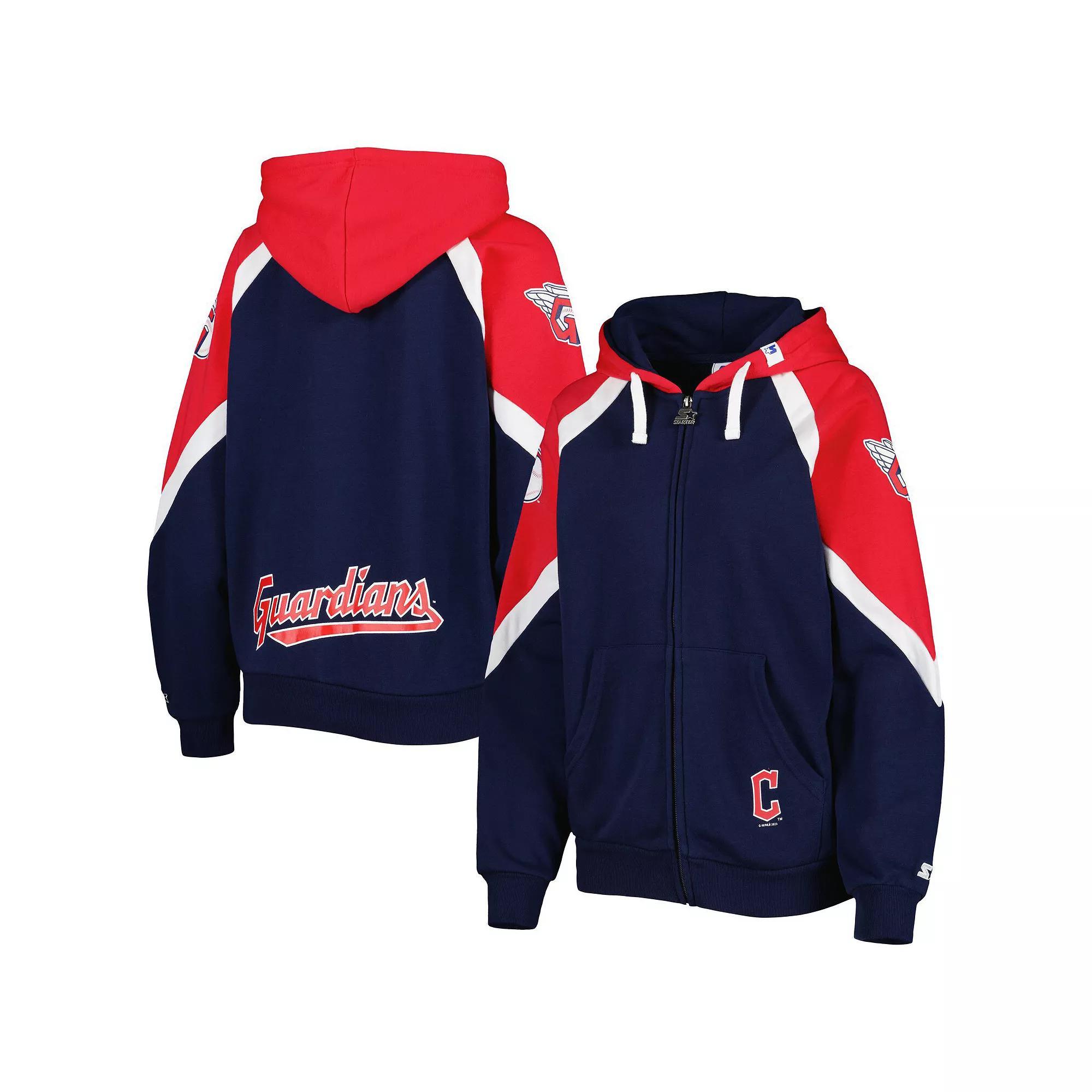 Women's Starter Navy/Red Cleveland Guardians Hail Mary Full-Zip Hoodie,  Product Image