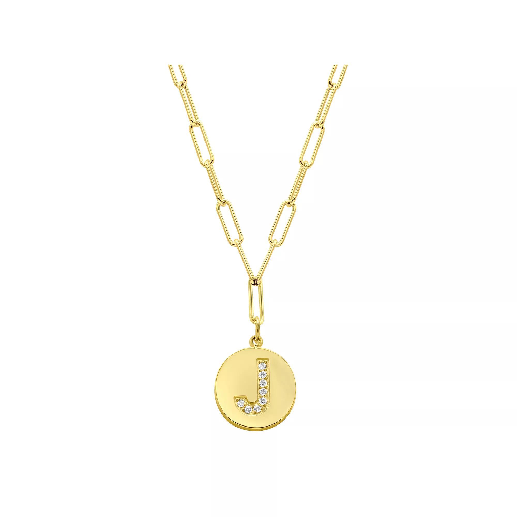 Adornia Gold Tone Adjustable Cubic Zirconia Initial Disc Pendant Paperclip Necklace, Womens Product Image