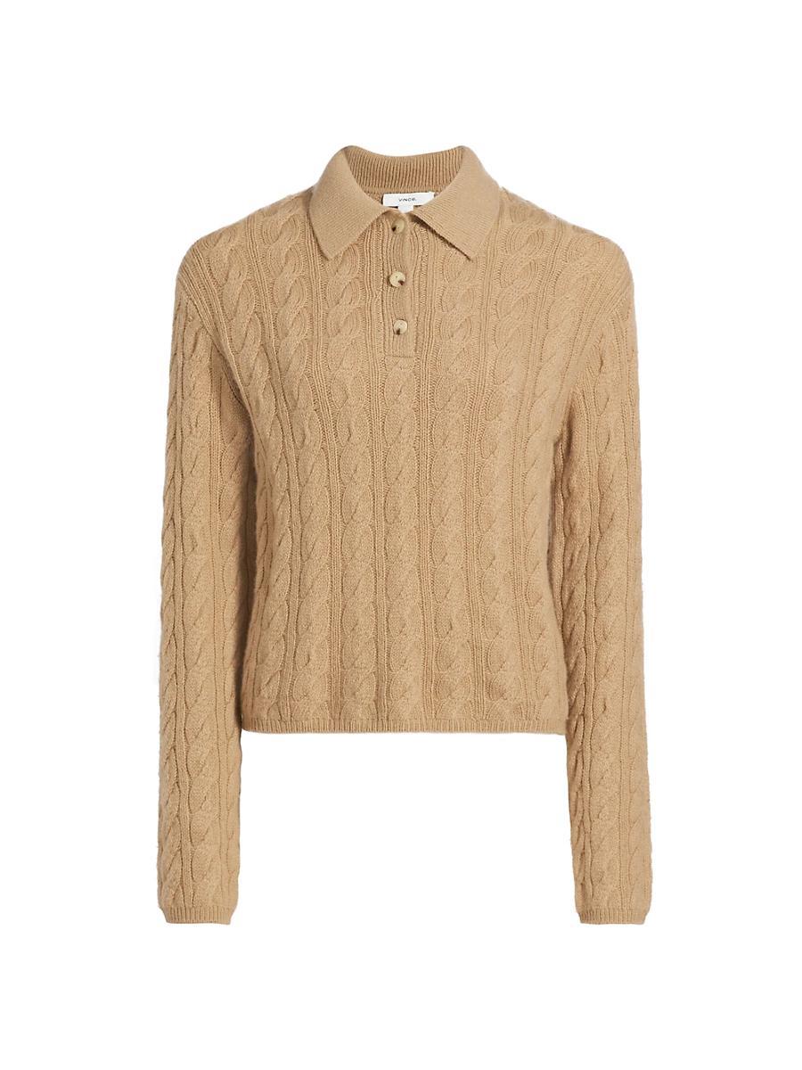 Womens Wool & Cashmere Cable-Knit Polo Sweater Product Image