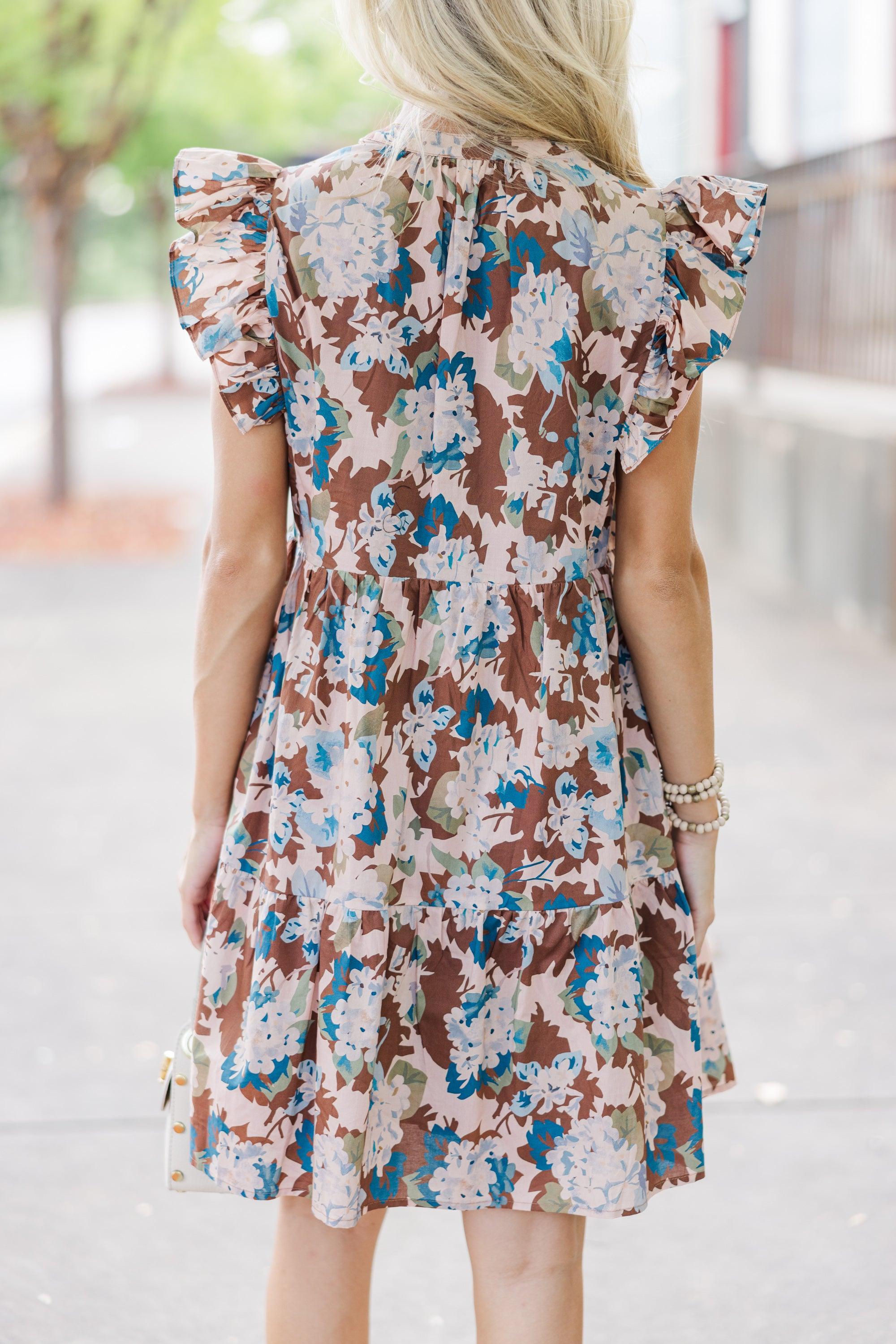 At This Time Brown Floral Dress Female Product Image