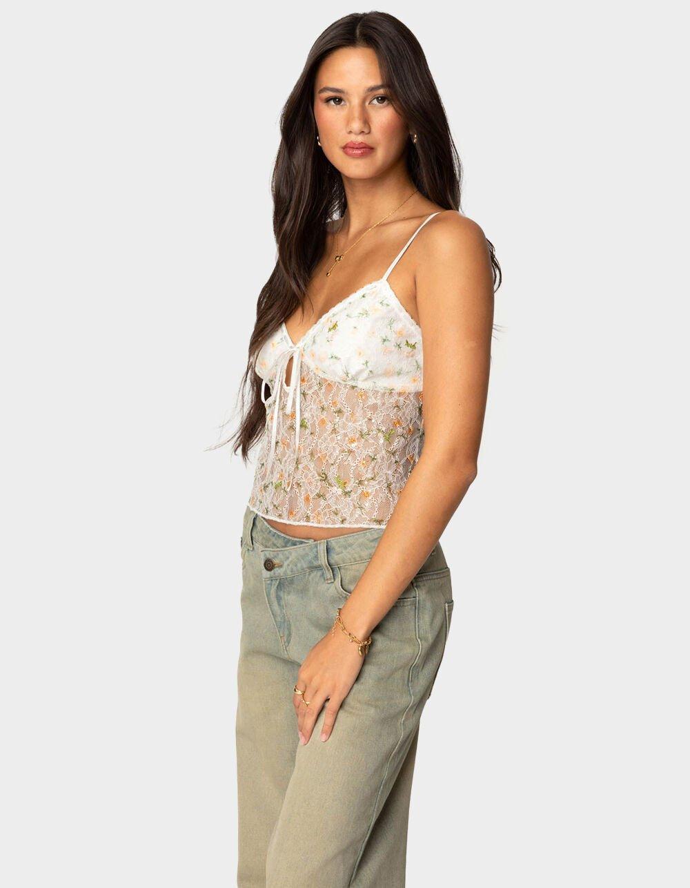 EDIKTED Flowery Sheer Embroidered Top Product Image